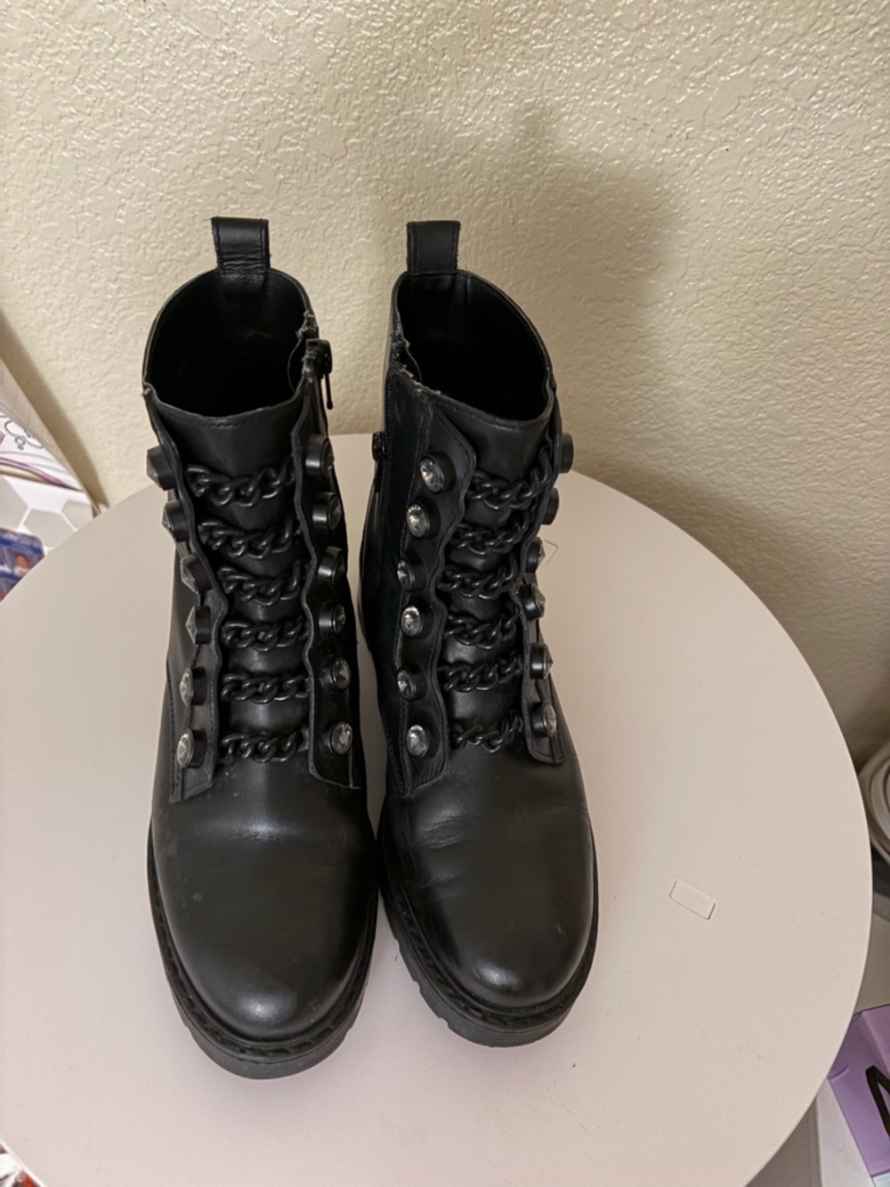 Kurt Geiger Black Chain-Detail Combat Boots - Picture 5 of 7